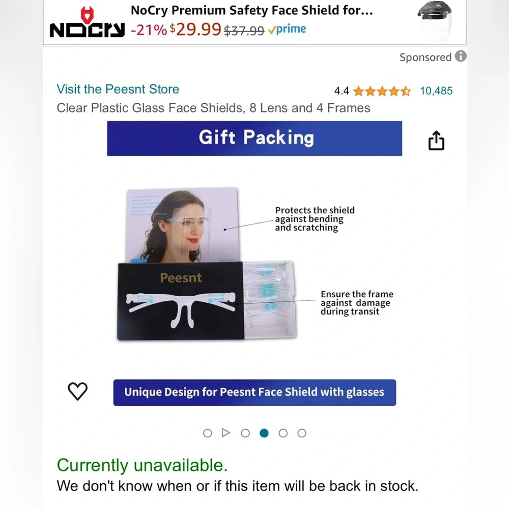 Clear face shield, unused, unisex